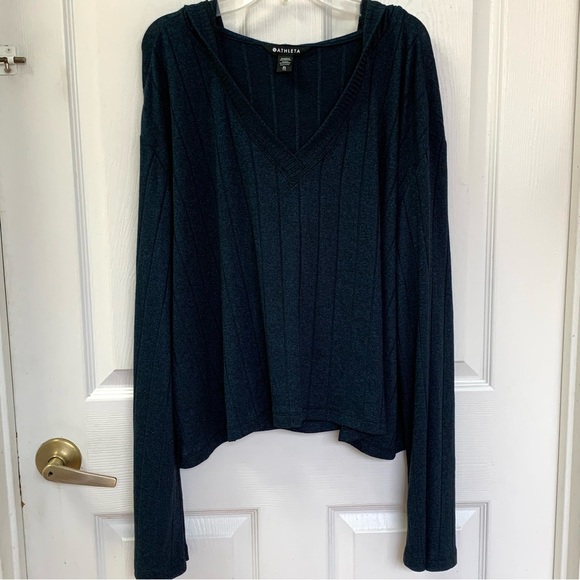 ATHLETA Harmony Pose Cropped Hoodie Sweatshirt Dark Sardinia Blue Heather XL - Picture 4 of 6